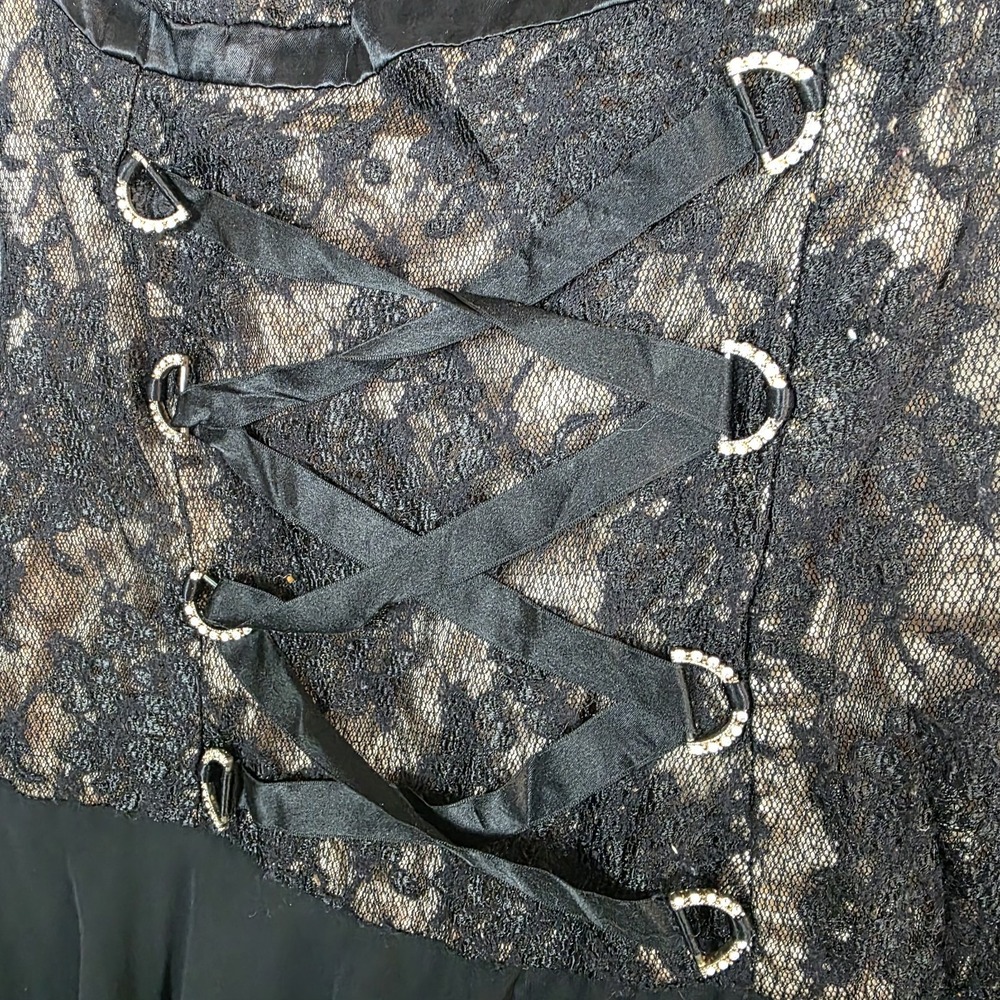 Vintage Y2K Jessica McClintock Dress SZ 6 Black Lace Corset Whimsigoth Milkmaid - Picture 3 of 9